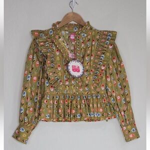 CeliaB Kelly Shirt Puff Sleeves Novelty Print Size XS NEW